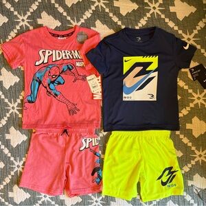 Spider-Man Ref Tee & Shorts Set + Navy & Neon Yellow Athletic Set
